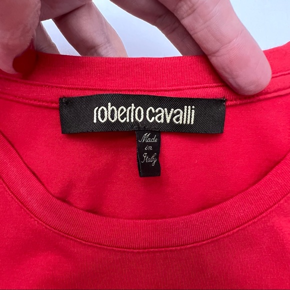 Roberto Cavalli Red Glitter Gold Logo Tee Size M - Picture 9 of 14